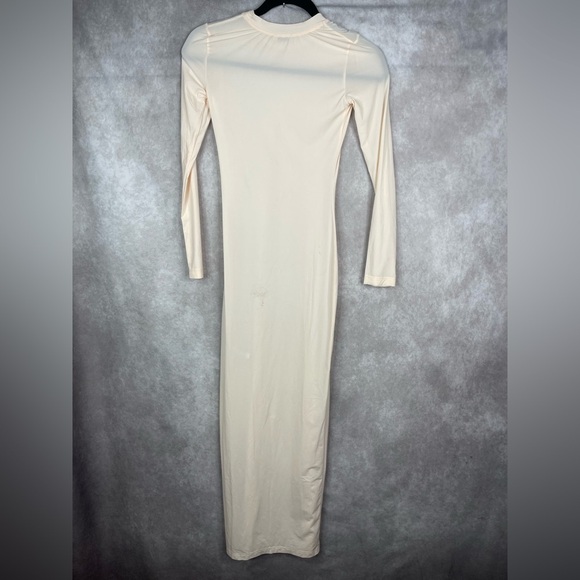 CHAM Long Bodycon Semi Sheer Long Sleeve Dress In Baby Beige Women's Size X - Picture 12 of 13